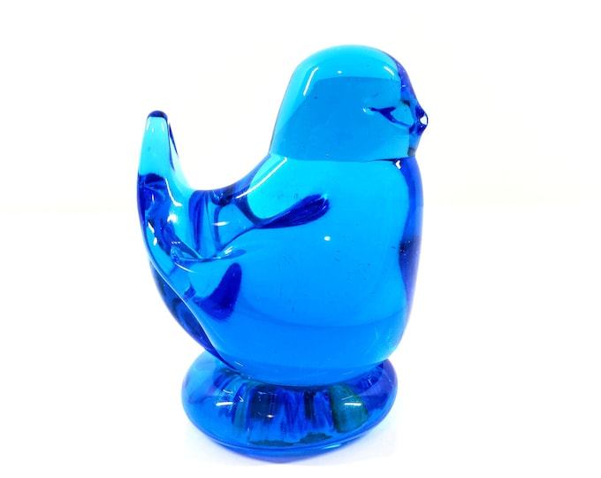 Vintage 1996 Blue Bird of Happiness Leo Ward Signed Cobalt Blue Art Glass Figure