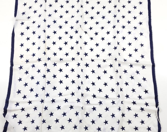 Vintage Glentex Japan Patriotic 4th July Blue White Stars Silk Square 26" Scarf