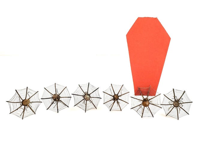 6 Antique Victorian Silver Spider Web Place Card Holders Halloween Party Set a