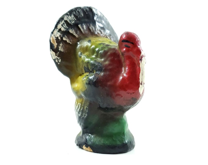 Vintage Thanksgiving Turkey Pulp Paper Mache Candy Container Made USA 5.5"
