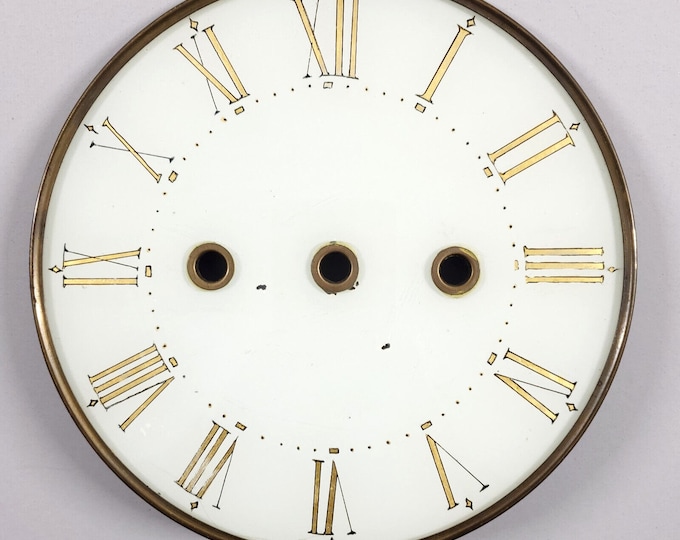 Antique Vintage Brass Glass Roman Numeral Clock Face Front Parts Repair 7 3/4"
