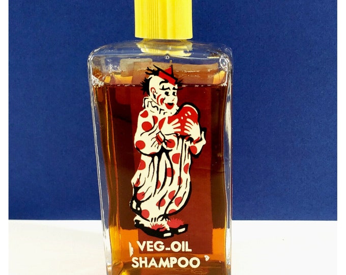 Vintage Kidmetics Veg-Oil Shampoo Clown Glass Bottle Advertising Salon Prop c