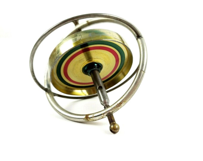 Vintage France Metal Gyroscope Metal Striped Spinning Top Collectible Toy