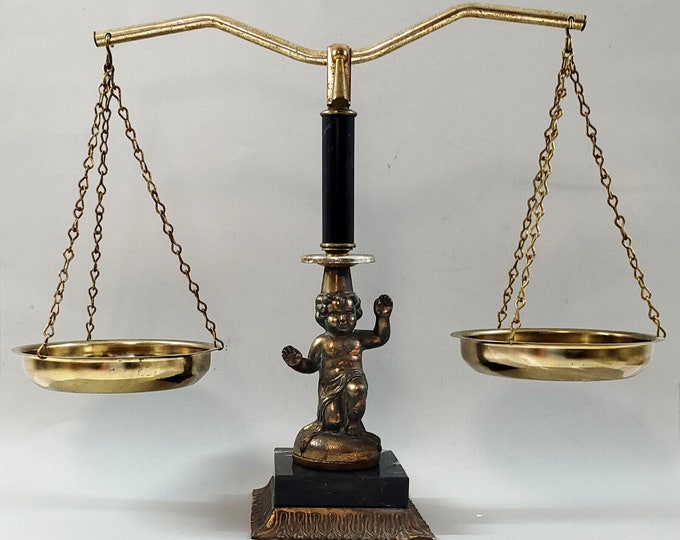 Vintage Brass Cherub Marble Scales of Justice  Decorative Lawyer Law Office