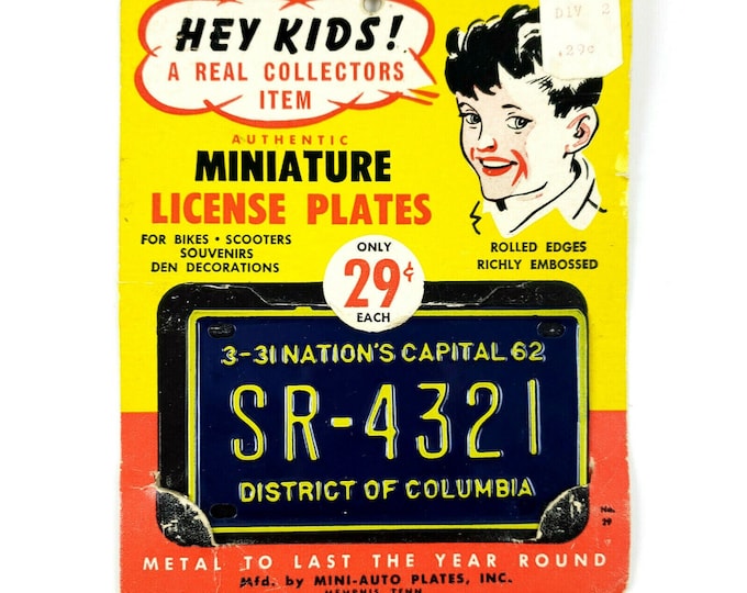 Vintage NOS 1960s Mini Auto Plates Inc District Columbia Bike Scooter License Plate