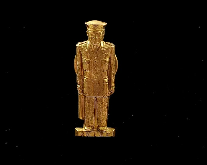 Vintage 10K Gold Filled GF Police Chief Officer with Baton Lapel Tack Pin