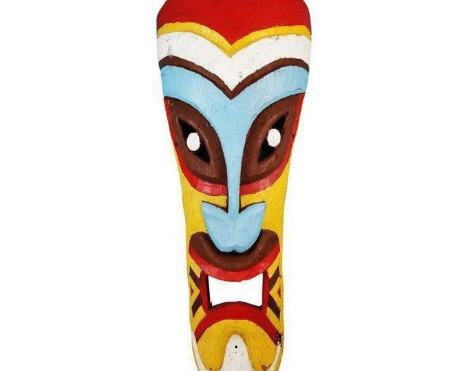 Vintage 4ft Original Pacific Carved Wood Multi Color Painted Tiki Face Statue-Contact for Shipping Quote or Local Pick Up