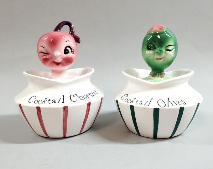 Vintage Lefton Japan Pixieware Cocktail Cherries Olives Condiment Jar HH Era