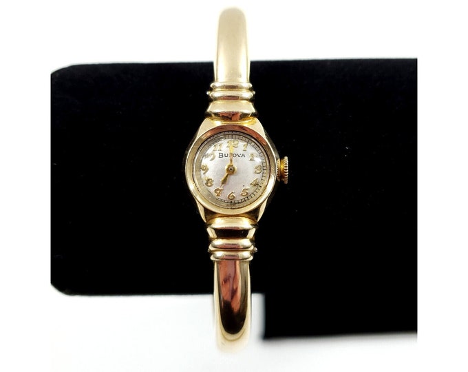 Vintage Bulova 10K Rolled Gold Plated Cuff Band Manual Wind Watch-Parts/Repair