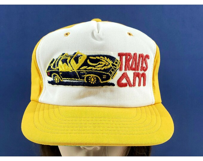 Vintage Snapback Hat Trans Am Yellow White Retro Firebird YA Korea 1980s Trucker Hat db