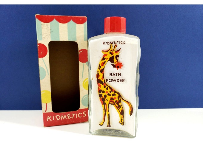 Vintage Kidmetics Bath Powder Glass Bottle Giraffe w Box Advertising Nursery c