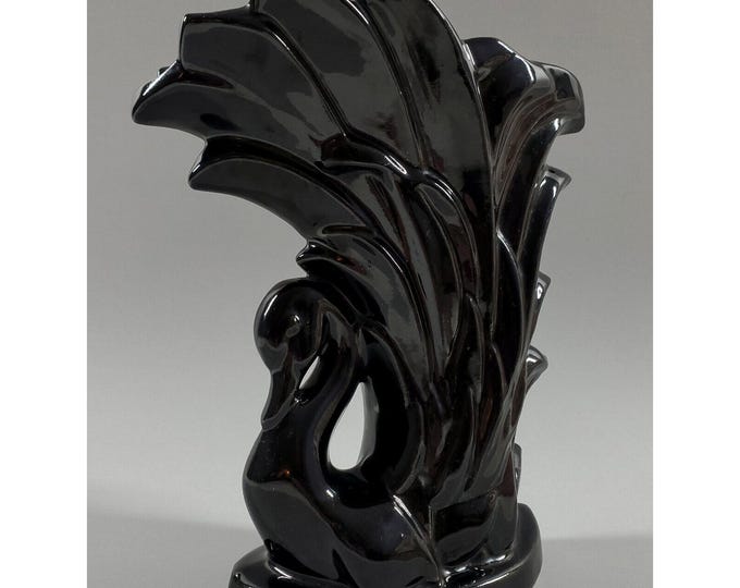 1940s Vintage McCoy Pottery Black Swan Vase 9"
