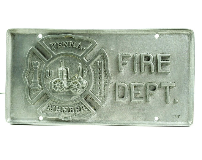 Vintage Pewter Pennsylvania PA Penna Fire Dept Department Member License Plate db