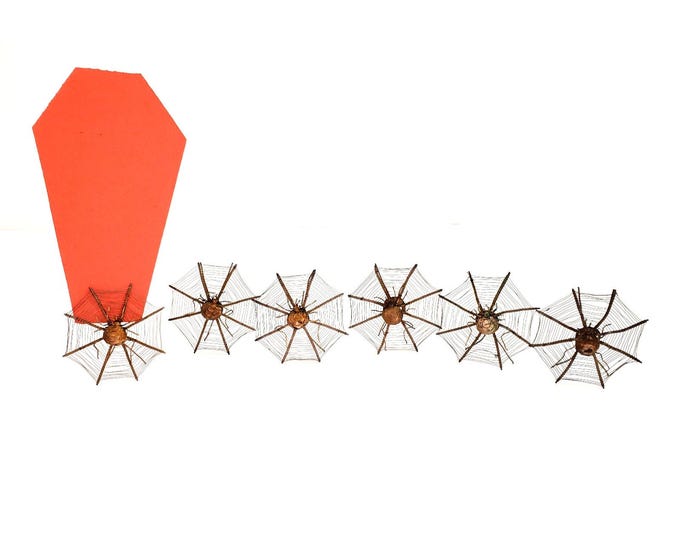 6 Antique Victorian Silver Spider Web Place Card Holders Halloween Party Set d