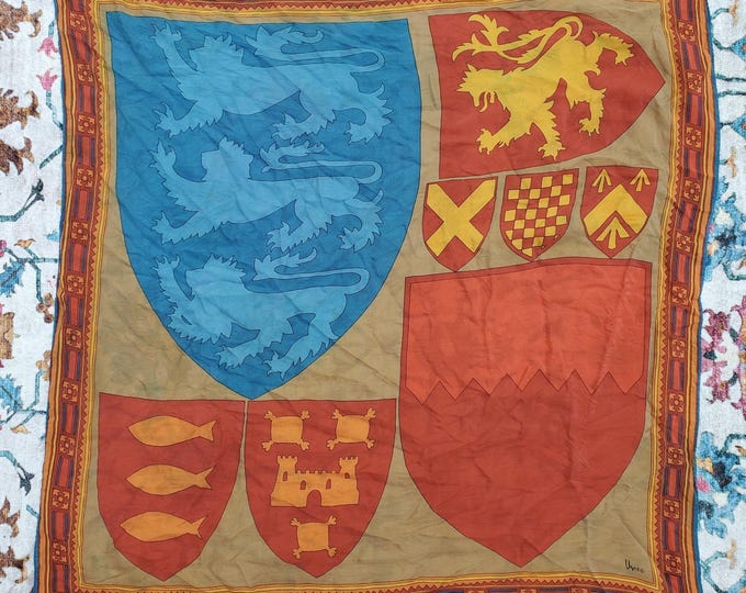 Vintage Vera Neumann British Heraldry Design Silk Scarf