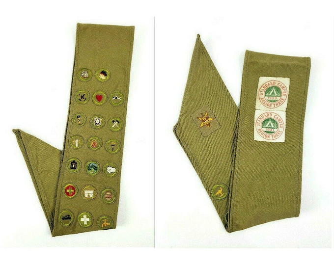 Vintage 1930s-40s Boy Scouts Merit Badge Sash 20 Badges Region Three Patches BSA