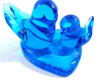 1989 Happy Little Bluebird Leo Ward Signed Glass Figurine Paperweight