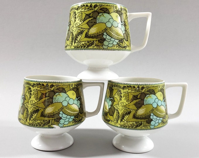 Set of 3 Holt Howard 1970s Green Fruit Salad Pedestal Mugs Japan 7699