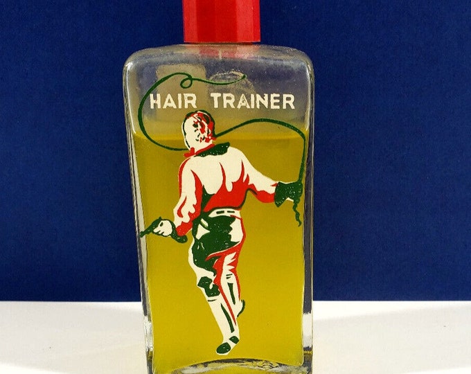 Vintage Kidmetics Hair Trainer Man Whip Glass Bottle Advertising Barber Prop c