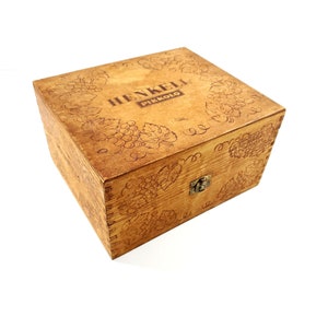 Vintage Henkell Pikkolo Pine Wood Cigar Cigarette Trinket Grapevine Storage Box