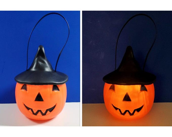 1995 Vintage Empire Blow Mold Pumpkin Witch Hat Light Up Trick or Treat Bucket