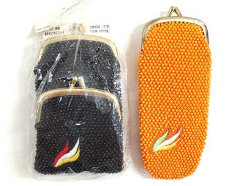 Vintage Kitsch Beaded Eyeglass Case & Smoke Tote Coin Purse NOS Hong Kong