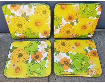 Vintage Lawnlite Mod Mid Century Flower Power 4 Piece Patio Chair Cushion Set