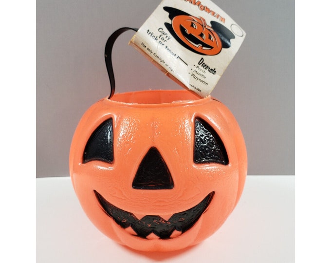Vintage NOS Empire Plastic Blow Mold Jack-O-Lantern Pumpkin Candy Bucket w Tag