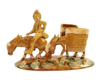 Vintage 50s Royal Haeger Pottery Prospector Miner on Mule Donkey Planter Vase