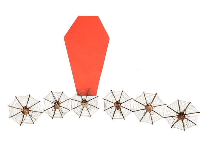 6 Antique Victorian Silver Spider Web Place Card Holders Halloween Party Set b