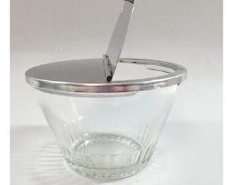 Vintage Bloomfield Industries Glass Stainless Hinged Lid Diner Sugar Bowl