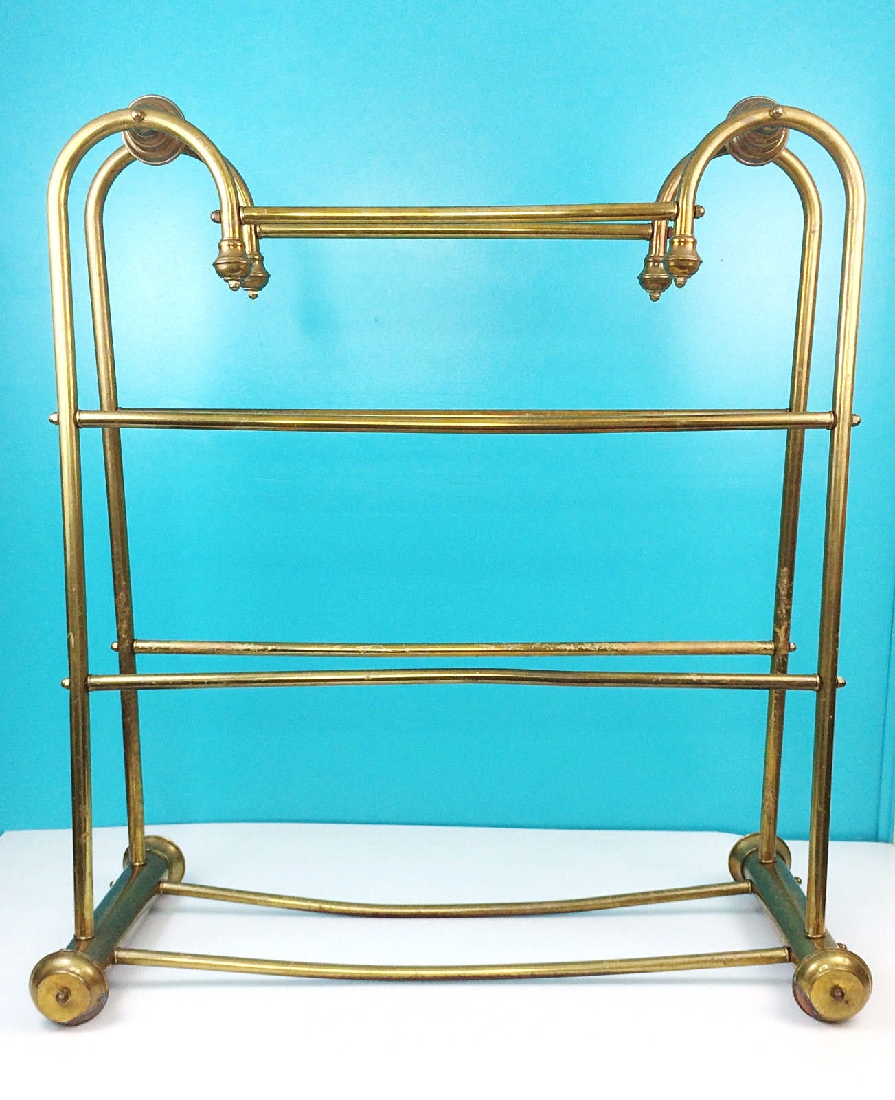 Vintage Hollywood Regency Brass Towel Quilt Blanket Floor Stand Rack