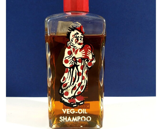 Vintage Kidmetics Veg-Oil Shampoo Clown Glass Bottle Advertising Bathroom Nursery a