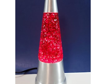 Vintage Blip Wizard Lava Lamp Red Silver Glitter Volcano Light 13” Y2K