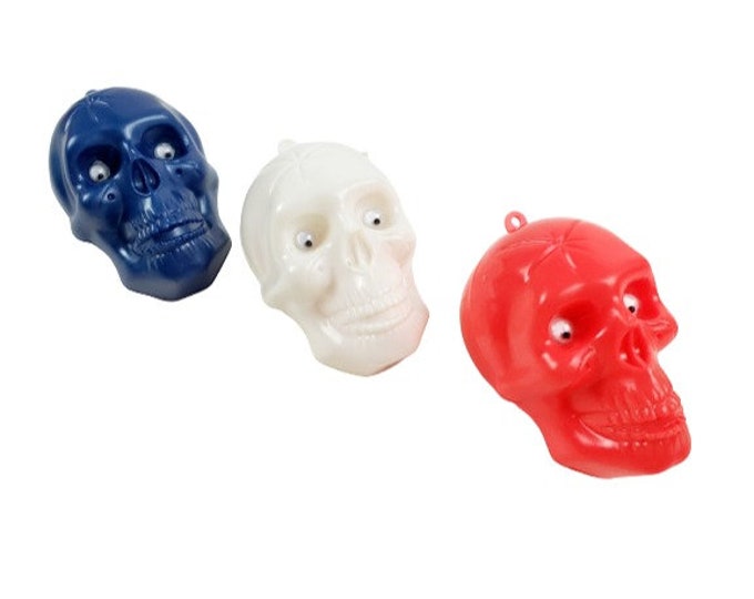 Vintage Halloween Patriotic Red White Blue Skull Candy Container Googly Eyes