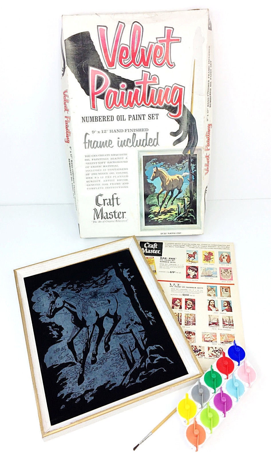 Vintage 1966 Craft Master Black Velvet Paint by Number Kit Playful Colt