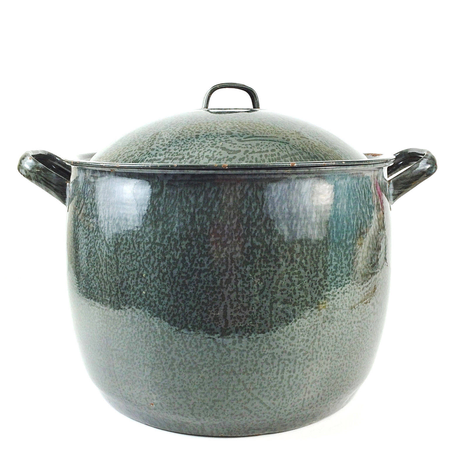 Vintage Gray Graniteware Stockpot With Strainer and Lid, Gray and