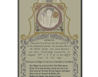 The Death of Susanna Jayne - A Headstone Reproduction Cross Stitch Pattern (paper copy)