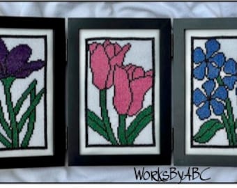 Stained Glass Flowers Cross Stitch Pattern (paper copy)