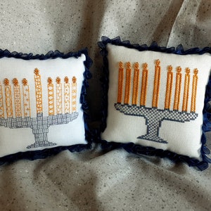 Menorah Duo Cross Stitch and Blackwork pattern (paper copy)