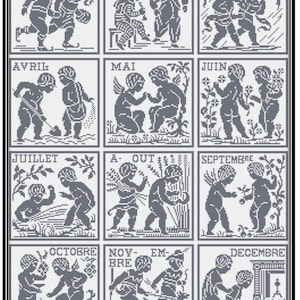 Calendar Kids Cross Stitch pattern paper copy