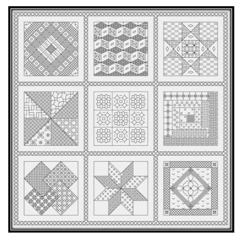 Blackwork Quilt Squares Pattern paper copy image 1