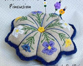 Meadow Blooms Pincusion Cross Stitch Pattern (pdf)
