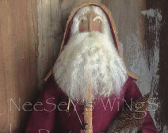 NeeSeY's WiNgS, Primitive Folkart Old World OOAK Handmade Santa, Soft Sculpture, Belsnickle German Style,Father Christmas, St.Nicholas