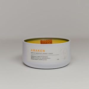 Beeswax Candle | AWAKE |100% Pure Organic Beeswax candle with Essential oils + WOODEN wick |5oz |Scented candle |Gift | Candle|Eco