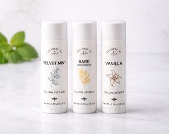 Talg Lippenbalsam | Natürlicher Bienenwachs Lippenbalsam | Vanille, Schokolade Minze, Ohne Duft | Bio-Lippenpflege | Ungiftiger Lippenbalsam für trockene Lippen