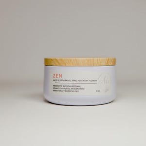 Beeswax Candle | ZEN |100% Pure Organic Beeswax candle with Essential oils + WOODEN wick |5oz |Scented candle |Gift | Candle|Eco