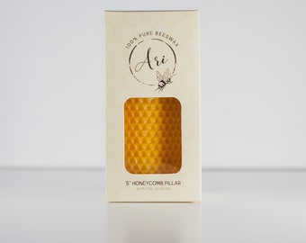 Pillar | 100% Pure Beeswax honeycomb pillar with Hemp wick | Beeswax Candle |5”|Toxic free candle| Gifts|Pillar | Eco friendly