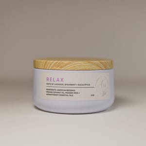 Beeswax Candle | RELAX |100% Pure Organic Beeswax candle with Essential oils + WOODEN wick |5oz |Scented candle |Gift | Candle|Eco
