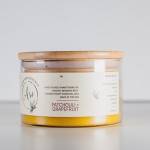 Vela de cera de abeja con pachulí y pomelo – Vela de pachulí – Vela no tóxica – Vela cítrica terrosa – Vela de aceite esencial de combustión limpia (regalo)